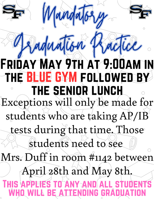 grad practice in blue gym on 5/9